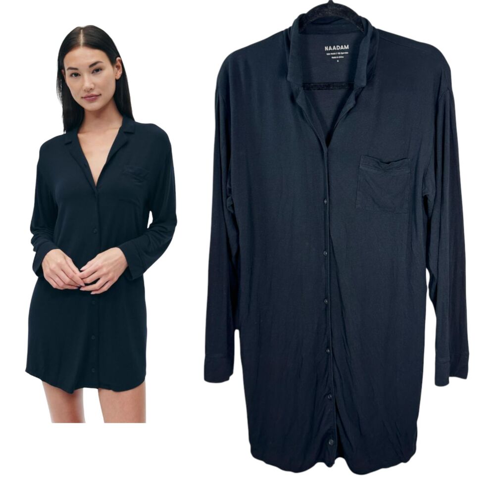 Naadam Black Long Sleeve Button Gown Size Small